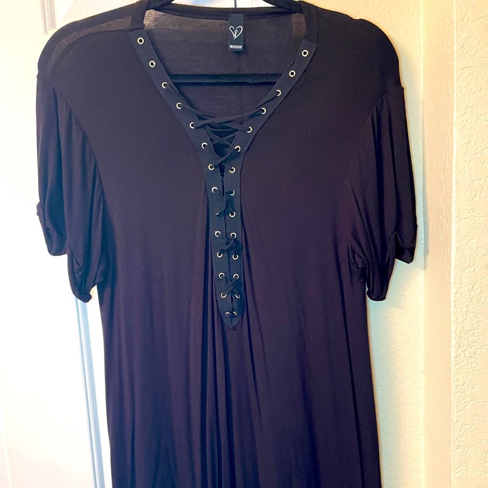 Black lace front dress.